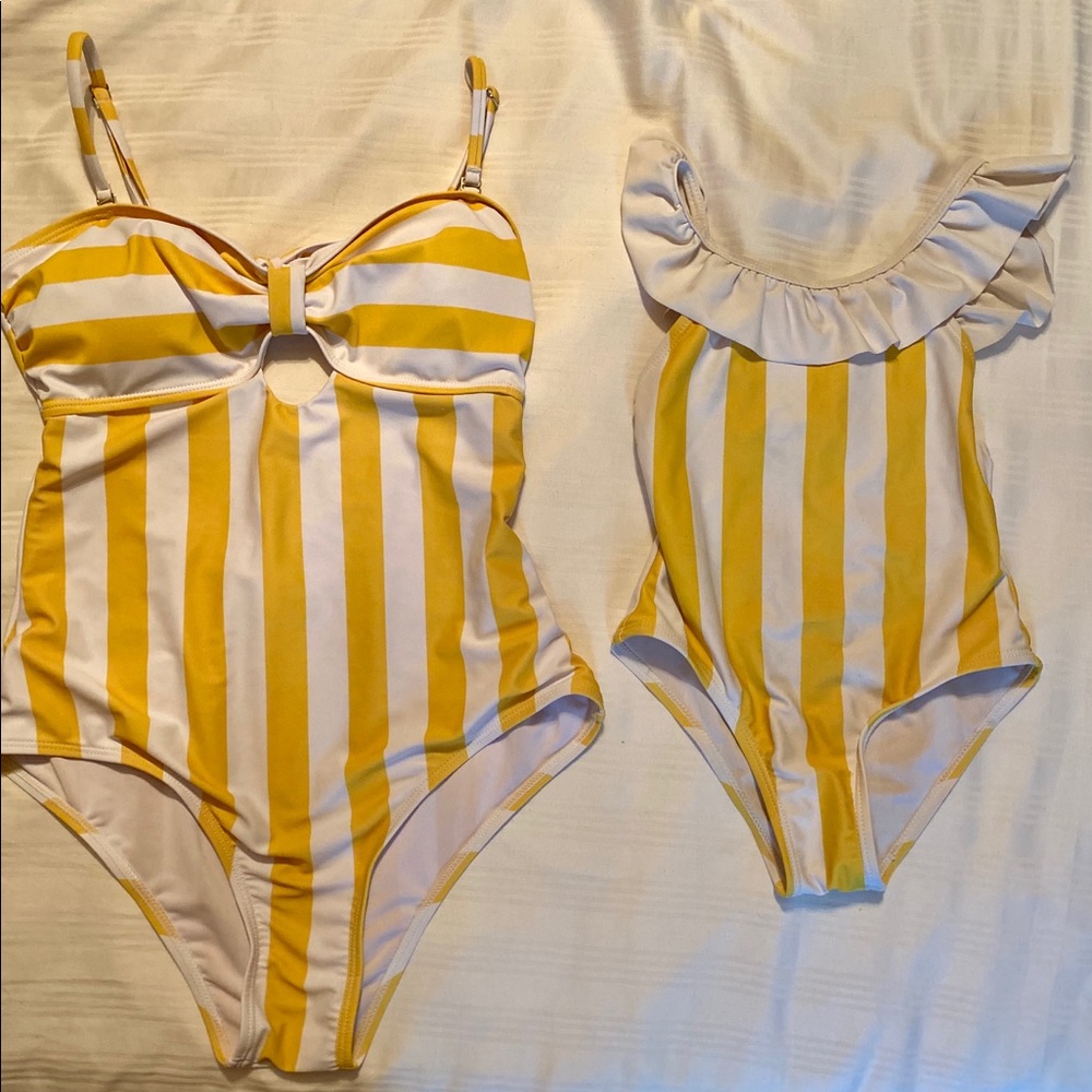 Mommy and me swimsuit yellow striped Pat Pat brand